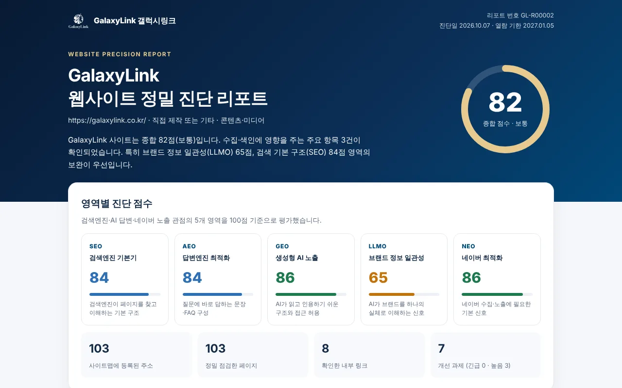 갤럭시링크 자체 정밀 진단 리포트 실제 화면